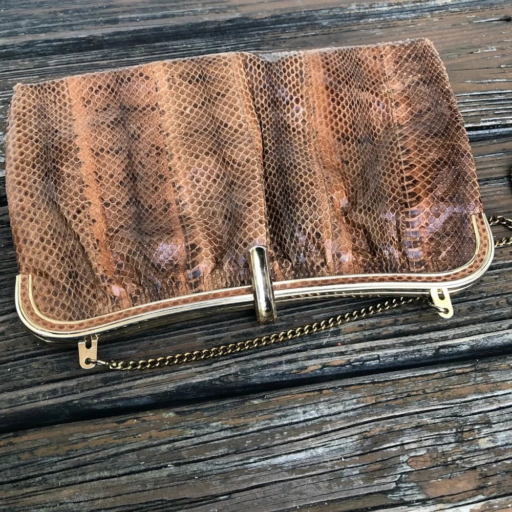 E Steve Brown Leather Reptile Snake Snakeskin Purse Clutch Bag Vintage 70s 80s